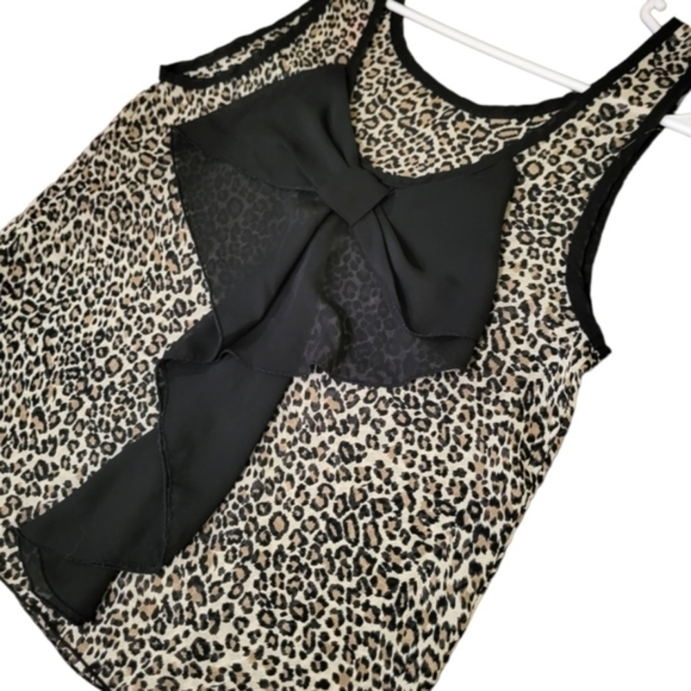 Body Central Sheer Cheetah Tank with Large Black Bow‎ Front Accent MINT!!!